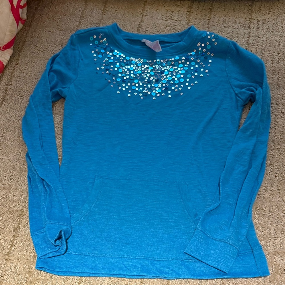 Justice Teal Long Sleeve Tee with Sequin Embellishments